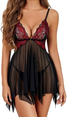 Lace Babydoll Linngerie Open Front Mesh Chemise Sleepwear