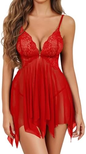 Lingerie for Women Christmas Babydoll Mesh Santa Chemise Sleepwear