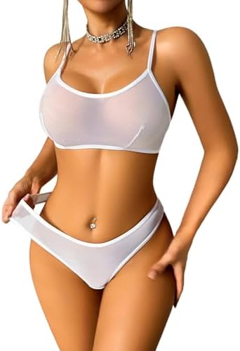 Lingerie Sets 2 Piece Sheer Matching Bra and Thong White | Wedding lingerie