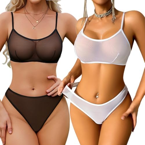 Mesh Lingerie Sets Bra and Panty Sets Crisscross Straps Cute Outfits