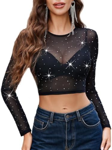 Mesh Sheer Tops for Women See Through Shirt Basic Crop Top