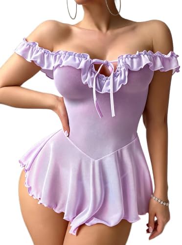 Plus Size Lingerie Mesh Sheer Babydoll Chemise V Neck Sleepwear Ruffle