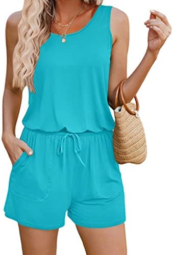 Rompers for Women Summer Loose Solid Sleeveless Jumpsuit Rompers Casual Short