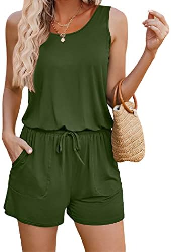Rompers for Women Summer Scoop Neck Sleeveless Tank Top Casual Short Jumpsuit
