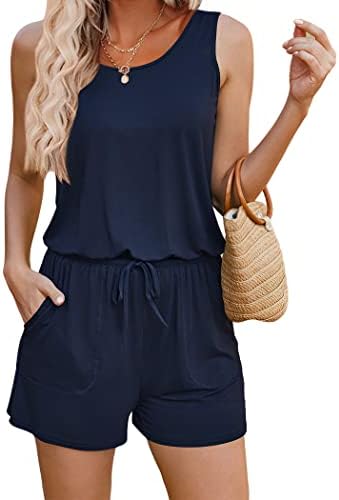 Short Romper for Women Summer Scoop Neck Sleeveless Tank Top Jumpsuit Rompers