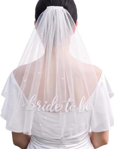 Veil White Short Wedding Veil Pearl Bachelorette Party for Brides