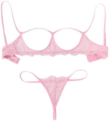 Women Lingerie Sets Lace Bra and Panty Matching 2 Piece Lingerie Pink | Sheer
