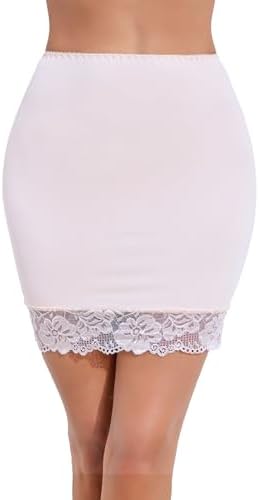 Women's Adjustable Waist Half Slip Short Underskirt Lace Hem Lingerie White