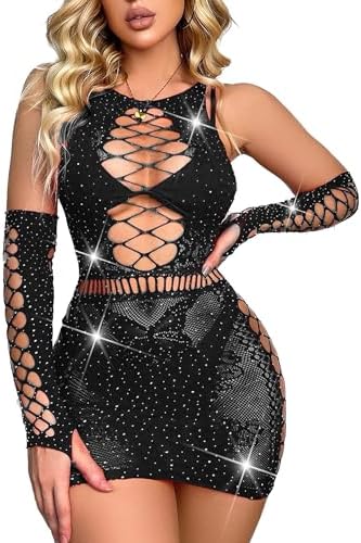 Women's Fishnet Lingerie Mesh Chemise One Piece Babydoll Mini Dress Lace
